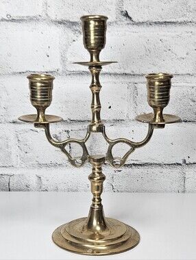 Vintage Brass 3 Arm Candelabra Candle Holder Centerpiece Decor